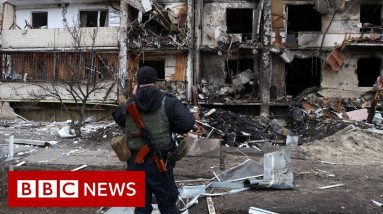 Explosions heard in the Ukrainian capital Kyiv as Russian forces capture airbase nearby - BBC News