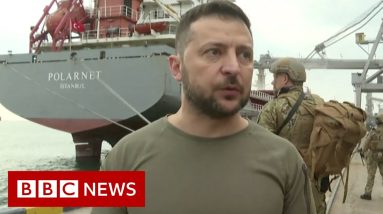 Ukraine's President Zelensky visits Odessa port ahead of first grain exports for months - BBC News