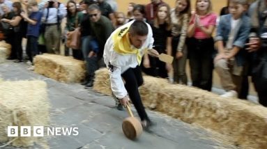 Tuscany's medieval cheese-rolling competition, Palio dei Caci – BBC News