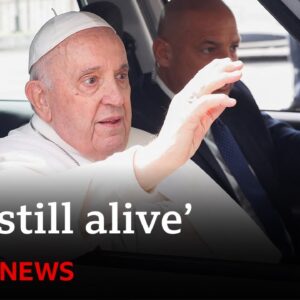 'I'm still alive' jokes Pope as he leaves hospital – BBC News