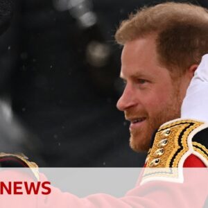 Prince Harry arrives at King Charles's Coronation in Westminster Abbey - BBC News
