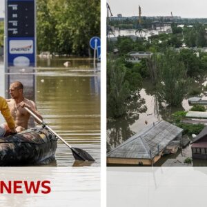 ‘Floating landmines’ warning as Ukrainians flee dam disaster - BBC News
