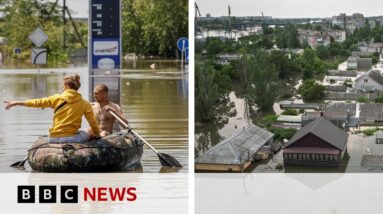 ‘Floating landmines’ warning as Ukrainians flee dam disaster - BBC News