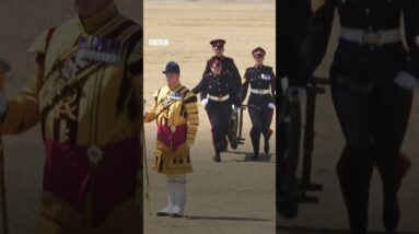 Soldier carries on playing trombone after fainting during sweltering heat #Shorts #London #BBCNews
