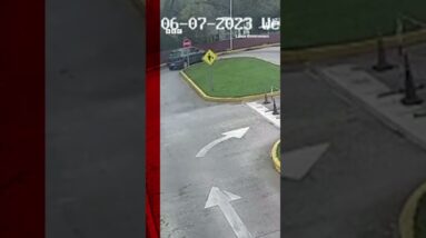 Car crashes into lamp-post during driving test in Argentina. #Shorts #Argentina #Driving #BBCNews
