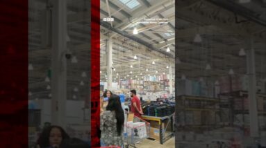 Water pours through Costco ceiling in UK thunderstorms. #Shorts #Manchester #BBCNews