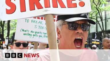 SAG strike: Stars join picket line in massive Hollywood protest - BBC News