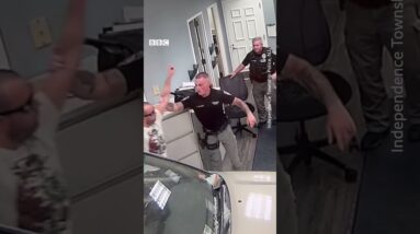 Moment driver ploughed through wall into New Jersey police squad room. #NewJersey #Shorts #BBCNews