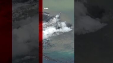 Moment new island born from volcanic eruption in Japan. #Shorts #Volcano #BBCNews