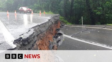 Queensland floods: Australia airport submerged and crocodiles seen after record rain | BBC News