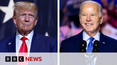 Joe Biden shifts focus to Donald Trump re-match in November | BBC News