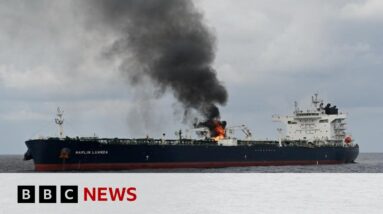 Marlin Luanda: Oil tanker on fire for hours following Houthi attack | BBC News