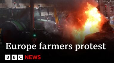 Farmers set fires in Brussels ahead of Agriculture Ministers meeting | BBC News