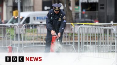 Man sets himself on fire outside Trump trial court in New York | BBC News
