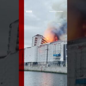 Copenhagen's historic stock exchange has been engulfed in a fire. #Shorts #Copenhagen #BBCNews