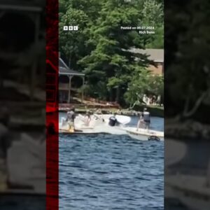 A teenager leaps from a jet ski to stop a runaway boat. #JetSki #NewHampshire #BBCNews