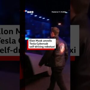 Tesla boss Elon Musk unveils Cybercab self-driving robotaxi. #Musk #Tesla #BBCNews