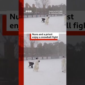 Nuns and priest enjoy snowball fight during Louisiana winter storm. #BBCNews