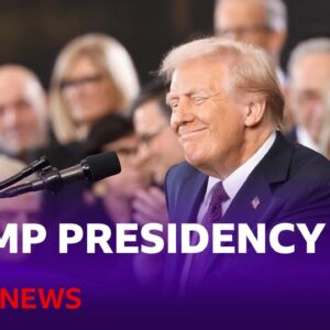 Donald Trump repeats election fraud claims and vows blitz of orders as presidency begins | BBC News