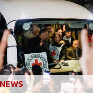 Israel releases Palestinian prisoners after Hamas hands over four hostages' bodies | BBC News