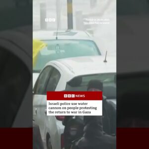 Israeli police use water cannon on people protesting return to war in Gaza. #BBCNews #Shorts