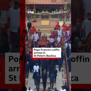 Pope Francis's coffin arrives in St Peter's Basilica for public mourning. #Pope #BBCNews