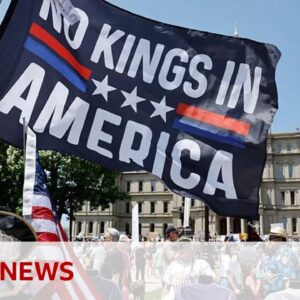 Mass protests against Trump across US as president holds huge military parade | BBC News