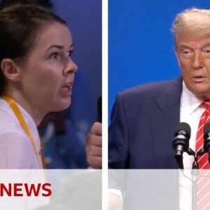 Donald Trump asks BBC Ukrainian reporter about her family at Nato summit | BBC News