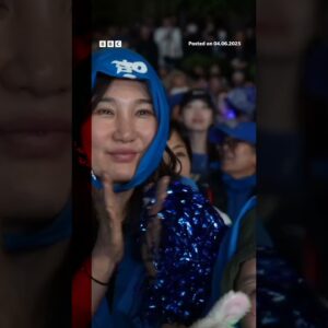 Crowds react as new South Korean president announced. #SouthKorea #BBCNews