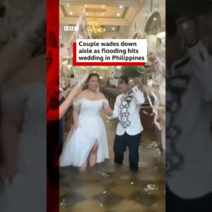 Couple walk down flooded aisle to get married. #BBCNews