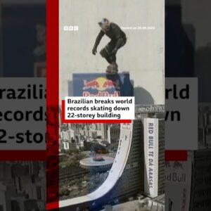Brazilian breaks world records skating down 22-storey building. #GuinnessWorldRecords #BBCNews