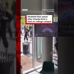Crowds rush to flee the scene after Charlie Kirk fatally shot on Utah college campus. #BBCNews