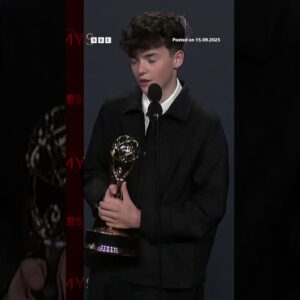 Adolescence star Owen Cooper reacts to his historic Emmy win. #Emmys #OwenCooper #BBCNews