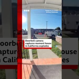 Doorbell camera captures California house explosion. #California #BBCNews