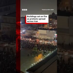 Buildings set on fire as protests spread across Iran. #Iran #BBCNews