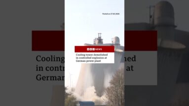 Cooling tower demolished in controlled explosion at German power plant. #Germany #Explosion #BBCNews