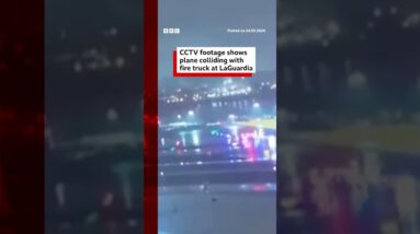 CCTV footage shows plane colliding with fire truck at LaGuardia airport. #US #BBCNews