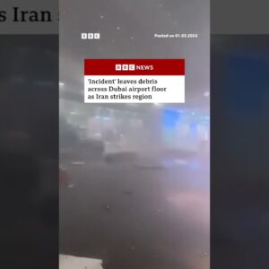 'Incident' leaves debris across Dubai airport floor as Iran strikes region. #Dubai #BBCNews