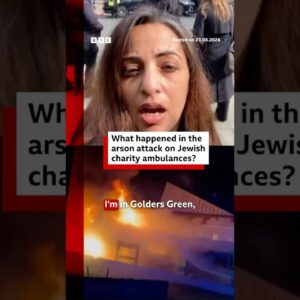 The scene of an arson attack on Jewish charity ambulances in Golders Green, London. #BBCNews