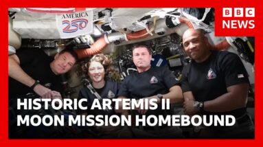 Astronauts aboard Artemis II homebound after historic and record-breaking moon mission | BBC News