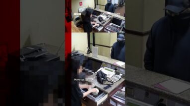 Polite thief thanks clerk after Ohio hotel robbery. #Ohio #CCTV #Robbery #Thief #BBCNews