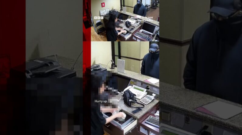 Polite thief thanks clerk after Ohio hotel robbery. #Ohio #CCTV #Robbery #Thief #BBCNews