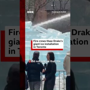 Fire crews thaw Drake's giant ice installation in Toronto. #BBCNews