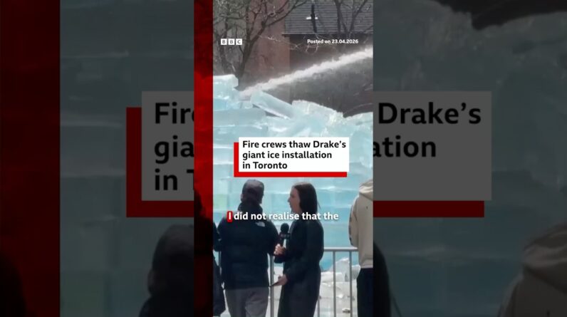 Fire crews thaw Drake's giant ice installation in Toronto. #BBCNews