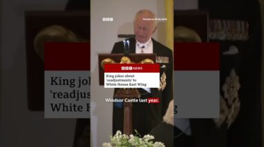 King Charles jokes about 'readjustments' to White House East Wing. #BBCNews