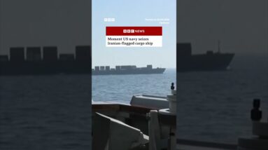 Moment US navy seizes Iranian-flagged cargo ship. #Iran #US #IranWar #BBCNews
