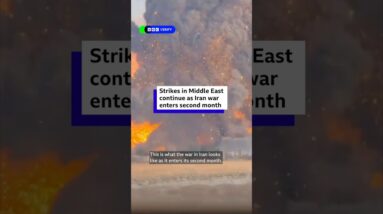 Strikes in Middle East continue as Iran war enters second month. #Iran #US #BBCNews