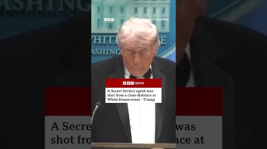 Trump says officer injured but in "great shape" after shooter stormed security at event. #BBCNews