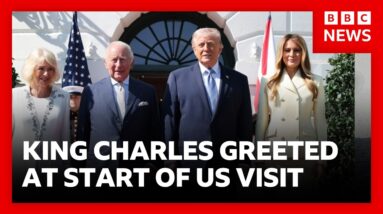 King Charles greeted by President Trump at White House at start of US visit | BBC News