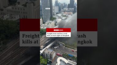Freight train and bus crash kills at least eight in Bangkok. #Thailand #Shorts #BBCNews